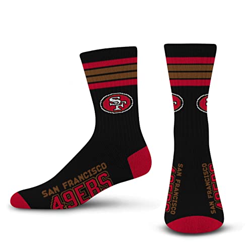 For Bare Feet NFL 4 Stripe Deuce Crew Sock San Francisco 49ers Large