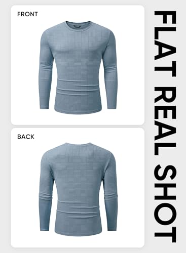 Image of JMIERR Mens T-Shirt Casual Stretch Solid Crewneck Short Sleeve Tees Textured Shirts