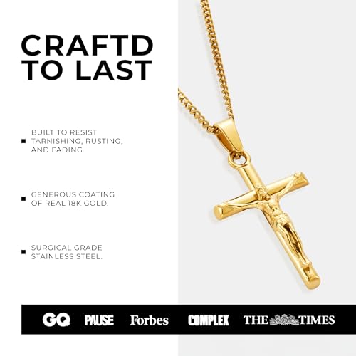 CRAFTD | Crucifix Pendant Necklace | 20.5" Chain Link with 20MM x 20MM Pendant | Waterproof, Heat & Sweat Resistant | Gifts for Men | Men's Jewelry |4
