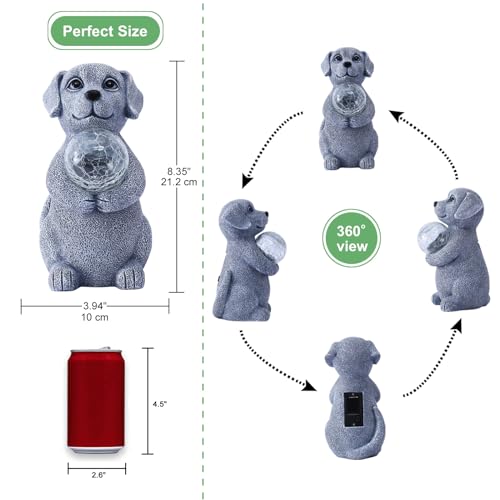 Yeomoo Hund mit Solar Ball Figuren Deko Wohnzimmer Gartendeko: Lustige Dog Figur Geschenke für Frauen Mama Männer Geburtstagsgeschenk Wasserdicht für Draußen Garten Balkon Zimmer Dekoration Grau