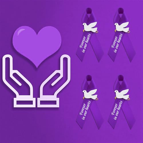 WANDIC 100pcs Purple Ribbon Pins Alzheimer's Disease Awareness Badges Domestic Violence Brooch Memorial Ribbon Pins Badges for Funeral Mourning Event Bereavement Remembrance - Image 4