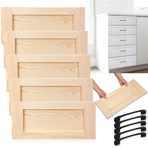 Sintuff 5 Pcs Unfinished Wood Cabinet Drawer Front Replacement, Solid Wood Drawer Front for Kitchen Cabinets, Bathroom Vanities, Closets, Ready to Paint or Stain(18 x 8 Inches)