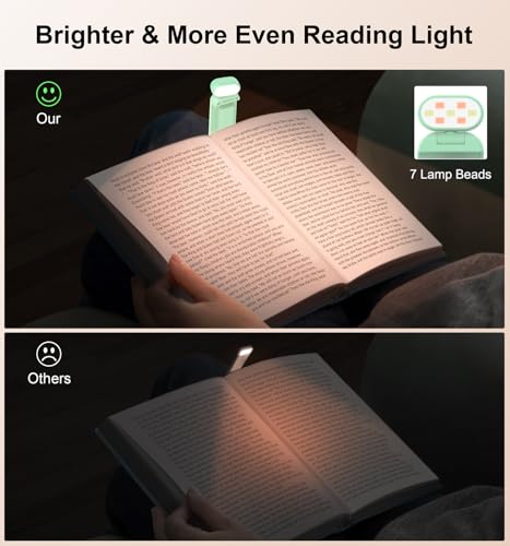 Image of Gritin Book Light Rechargeable, Reading Light Lamp Clip on Book, Eye Caring 3 Colors, 5 Brightness & Stepless Dimming, Long Lasting up to 80hrs, Portable Mini Book Light for Book Lovers-Cyan
