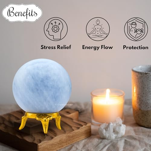 Image of Certified Blue Calcite Crystal Ball for Meditation - Premium Crystal Vastu Items for Home and Feng Shui Items for Good Luck - Ideal for Pooja Supplies and Spiritual Practices (1.5 inch Inch)