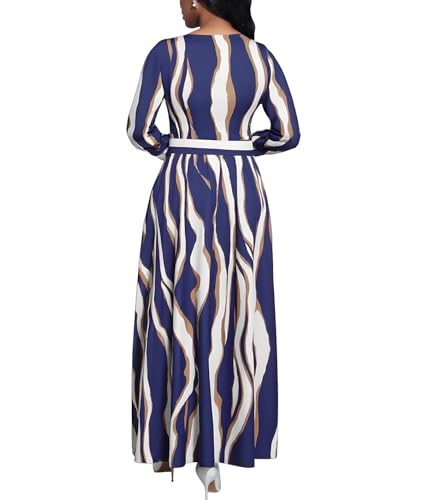 Image of BubFee Long Dress for Women Casual Long Sleeve Dresses Maxi Dress Empire Waist Loose with Belt