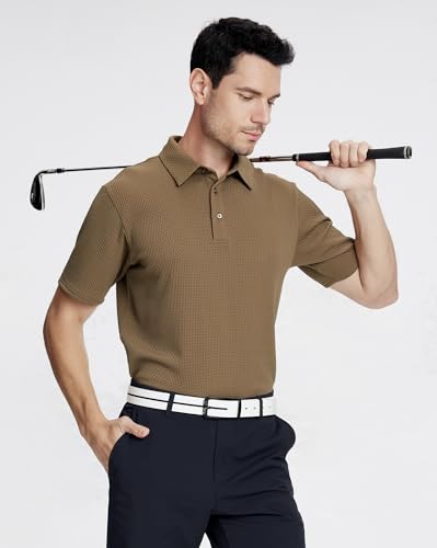 Alex Vando Mens Bubble Jacquard Polo Shirt Super Stretch Short Sleeve Polo Shirts for Men