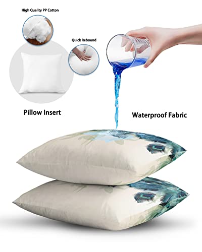 Outdoor Throw Pillow Peacock Feather Leaf Blue Green Gradient Lumbar Throw Pillows With Insert Pillowcase Set Of 1,Shiny Dots Vintage Back Patio Pillow Pillowcase For Couch,Sofa,Chair #TOP5