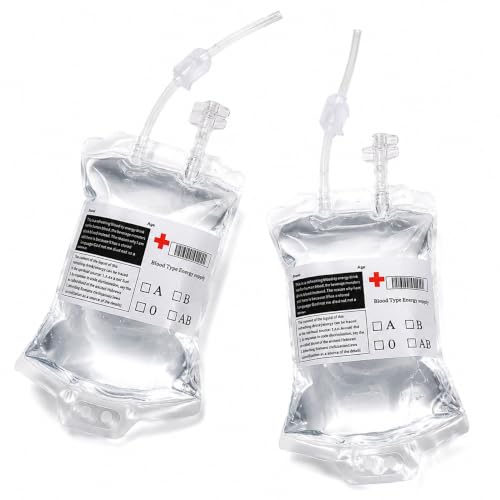 2 PCS Halloween Blood Bags for Drinks 350ml Clear PVC Blood Bag Drink Pouches Reusable Cocktail Accessories Decoration Leak-Proof Vampire Drinking Pouches for Zombie Theme Party Cosplay Props