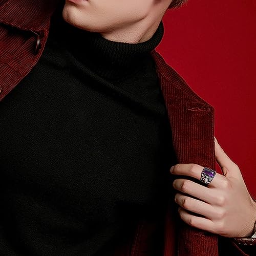 Amethyst Ring for Men S925 Sterling Silver Ring Square Handmade Silver Men Ring Amethyst Men's Ring Ottoman Style Amethyst Ring for Men Vintage Retro Jewelry for Men Him（Parent）2