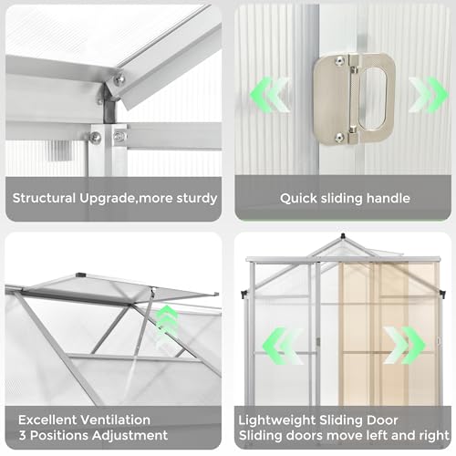 6x10ftgreenhouseforoutdoorspolycarbonategardenbackyardgreenhousewithadjustableroofventaluminumlargewalkingreenhousesilver Urban Country Home Decor 6 x 10 ft greenhouse for outdoors polycarbonate garden backyard greenhouse with adjustable roof vent aluminum large walk in greenhouse silver urban country home decor