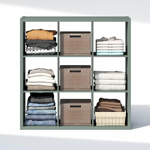 Image of Furinno Cubic Extra Thick 9-Cube Closet Organizers and Storage, Sage Green | 14.6 x 44 x 44 in, Open Shelf Closet Storage, Closet Organizer, for Wardrobe, Bedroom, Living Room