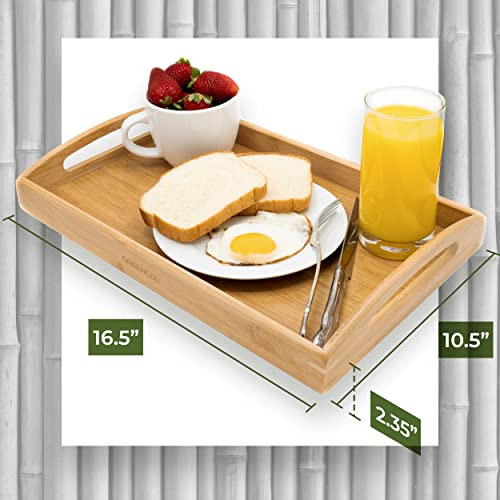 Greenco Rectangle Bamboo Butler Serving Tray with Handles - Bed Trays for Eating - Bed Tray - Breakfast Tray