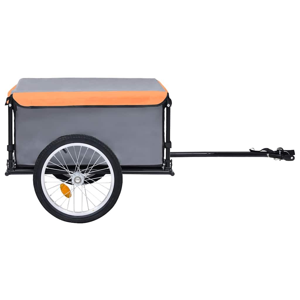 Rimorchio per bicicletta, grigio e arancione, 65 kg, telaio in acciaio, poliestere, riflettori ad alta visibilità, vano di carico rimovibile, copertura impermeabile, timone pieghevole, pneumatici a