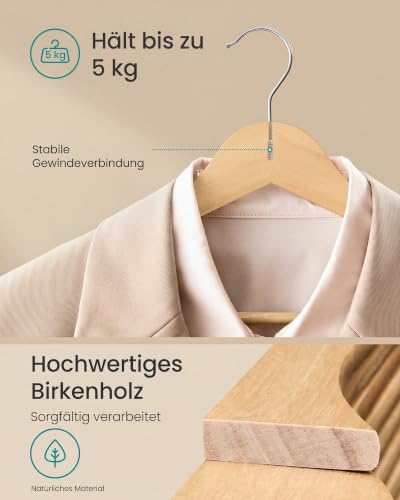 SONGMICS Kleiderbügel Holz, 30er Set, Hosenbügel, schlank, Birkenholz – Ansicht 3