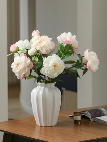 Artificial Peony 4PCS Vintage Silk Flowers Fake Peonies with Stems for Wedding Decoration Bridal Bouquet Arrangement (Light Pink) - Image 4