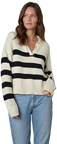 Image of Velvet by Graham & Spencer Women's Lucie Cotton Cashmere Striped Polo Sweater