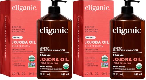 Image of Cliganic Organic Jojoba Oil 32 oz, 100% Pure | Bulk, Natural Cold Pressed Unrefined Hexane Free Oil for Hair & Face (Pack of 2)