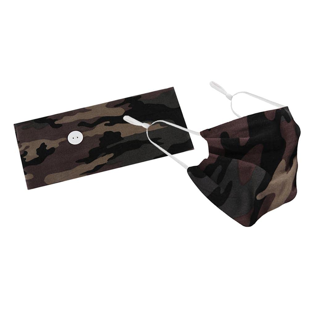 2 Sets Buttons Headband with Face Mask Green Camouflage+White Leaves| Stylish | Fashion | Designer-image-44