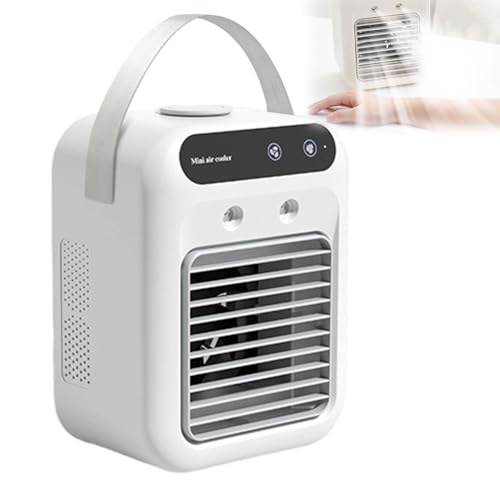 Portable Air Conditioner Cooling, 2025 Upgraded 3 in 1 Small Mini Air Cooler Conditioner Unit with 2 Wind Speeds, 500ML Personal Mobile Desk Air Cooler Conditioner Fan for Home & Office Student,White