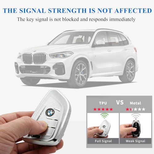 Image of Creativity For BMW X5 Key cover and Key chain accessories (Grey set) | TPU key box with Rhinestones is compatible with F30 F45 F55 G20 G30 X1 X3 X4 X5 X6 X7 3 5 6 7 M5 M6 GT series smart key