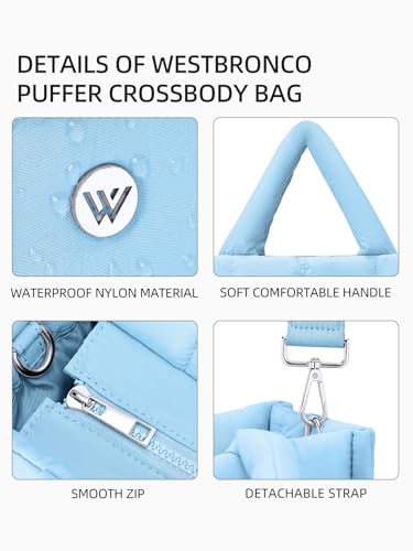Image of WESTBRONCO Puffer Crossbody Bags for Women Quilted Tote Bag Puffy Weekender Overnight Bag Nylon Shoulder Handbag