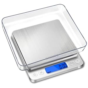 Food Scale, CHWARES Rechargeable Kitchen Scale with Trays 3000g/0.1g, Small Scale with Tare Function Digital Scale Grams and Ounces for Weight Loss, Dieting, Cooking, Meal Prep, Coffee, Jewelry