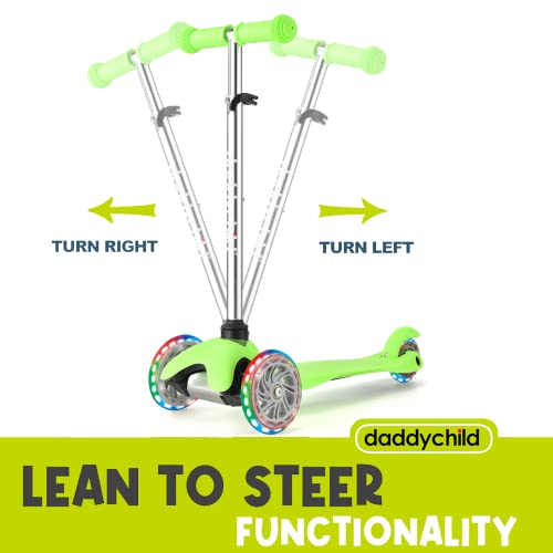 Image of 3-Wheel Kick Scooter for Kids Ages 3-8 Lean-to-Steer Toddler Scooter with Extra Wide Light Up Wheels, 4 Adjustable Heights, Foldable Scooters for Boys & Girls, Max Weight 110lbs (Green2)