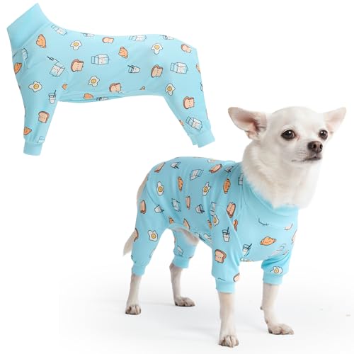 Image of Spark Paws Dog Pajama, Dog Recovery Suit Male, Onesie, Ultra-Soft and 4-Way Stretch, for Small Medium and Large Breeds - Breakfast Blue - S