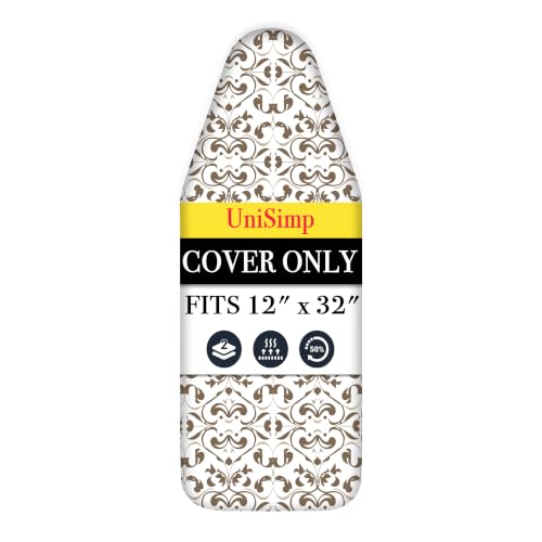 Image of UniSimp Small Ironing Board Cover and Pad 12 inchx32 inch Small Iron Board Cover with Padding,Tabletop Mini Ironing Board Cover and Pad Small Size, Cotton Canvas, Heat Resistant, Drawstring Taupe
