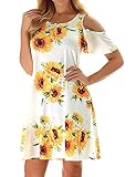 LURANEE Vacation Clothes for Women, Ladies Cold Shoulder Sunflower Dresses Knee Length Prime Wardrobe Womens Clothing Casual Short Sleeve Summer Modest Morden Loose Dress Plus Size Yellow 2XL