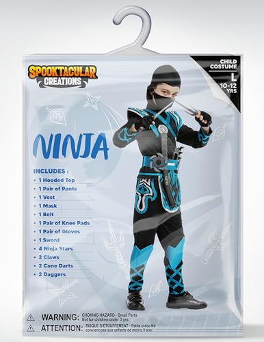 Spooktacular Creations Kids Blue Ninja Costume, Child Boy Ninja Outfit Set, Halloween Costume for Toddler Themed Parties, Dress Up (Large, 10-12 yrs) - Image 5