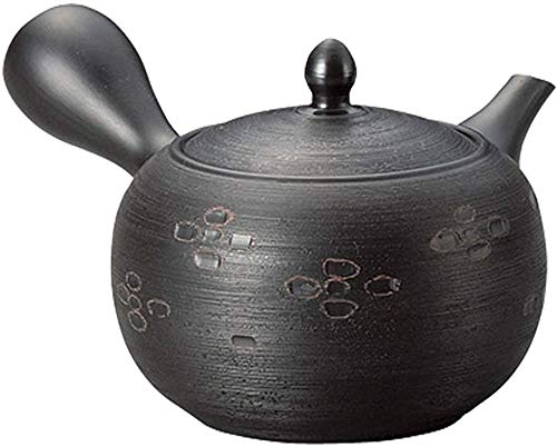 Japanese Kyusu Tokoname Clay Teapot 13.5 Fluid Ounces Haruaki Flower Pattern on the Pattern of Trunk of Black Pine Tree G747