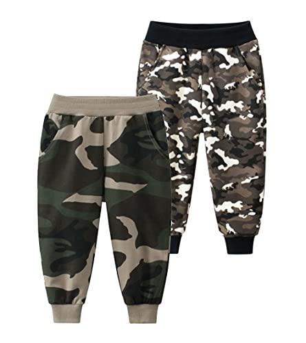 Image of HUAER& Baby Boy's Jogger Pants Dinosaur Car Animal Print Drawstring Elastic Sweatpants (1-Pack 2-Pack)