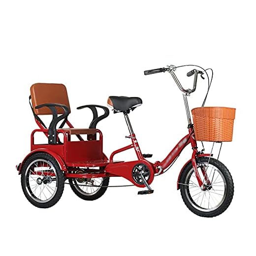 3 hjulcyklar justerbart säte vuxen trehjuling med kundkorg trehjulig cruiser cykel för föräldrar att plocka upp och släppa barn lastar 200 kg (färg: röd)