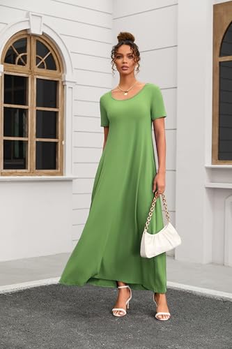 Image of Nimsruc Women Summer Long Dress Casual Sexy Short Sleeve Loose Maxi Dresses for Women 2025