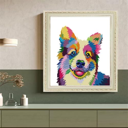 Image of JOYSEWING Dog Stamped Cross Stitch Kits for Adults 11CT Printed Embroidery kit for Beginners Needlepoint for Adults DIY Craft kit Home Decor- (Color Dog (Printed) 15.35 x17.32 inches)