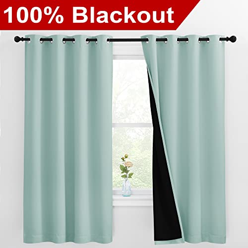 Image of NICETOWN Aqua Blue 100% Blackout Lined Curtains, 2 Thick Layers Completely Blackout Window Treatment Thermal Insulated Drapes for Kitchen /Bedroom (1 Pair, 55-inch Width x 68-inch Length per Panel)