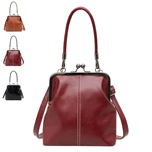 Genérico Bolso estilo británico vintage, estilo retro bolso transversal, bolso de hombro de cuero suave para las mujeres (Red)