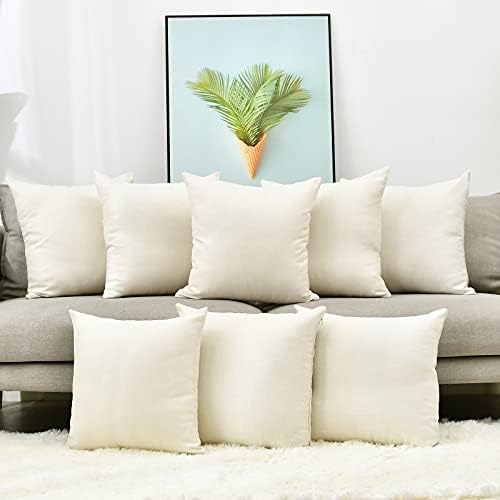 LisBiya Pack 8 Linen Throw Pillow Covers Set Cushion Case for Sofa Bedroom Car, Blank for HTV Iron on Design,18x18 Inch