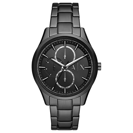 Armani Exchange Reloj Hombre, Movimiento de cuarzo multifunción, 42MM Caja de acero negro con correa de acero, AX1867, Carbón y negro