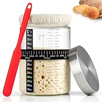 1200ml Sauerteig-Starter-Set, PITCH PULSE Sauerteigbehälter für die Herstellung von Brot mit Holzdeckel, Stoffabdeckung, Datumsmarkierung und Thermometerband