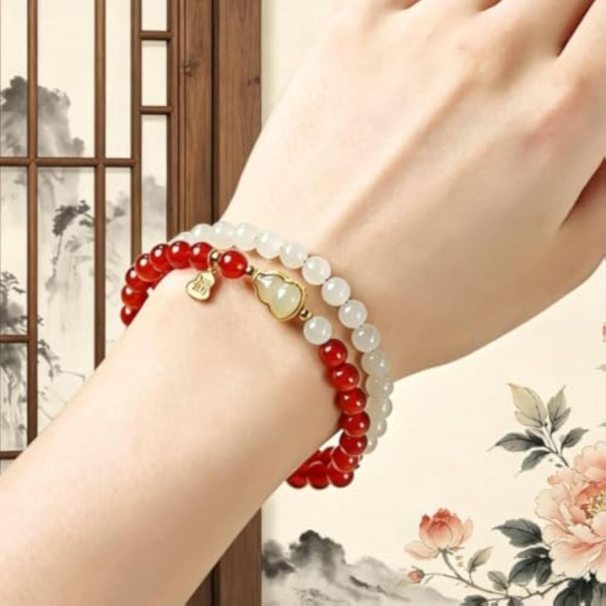 Women's Red Agate Jade Gourd Bracelet Gift Idea
