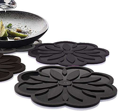 Image of Silicone Trivets Mats, Silicone Hot Mats Set, Silicone Hot Pads, Silicone Pot Mat for Countertop, Trivet Pads Heat Resistant, Table Placemats (Pack of 4 Black)