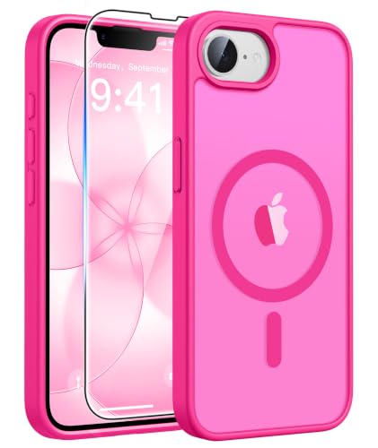 Coque iPhone 17e rose translucent FNTCASE avec MagSafe et protection d'appareil photo intégrée
