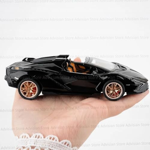 Image of 1:32 Open Lamborghini Sian Sport Diecast Metal Pullback Toy car with 6 Openable Doors & Light, Music Boys Gifts Toys for Kids (1:32 Open Lamborghini - Black)