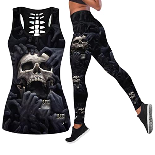 Leggings de yoga tête de mort 3D et gilet de course pour fille au studio