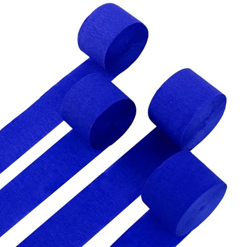 4 Rolls Crepe Paper Royal Blue Streamers Perfect for Streamers Party Decorations Wedding Birthday Graduation Party Independence Day Colored Decor and DIY Craft Supplies(1.8 Inch x 82 Ft/Roll)