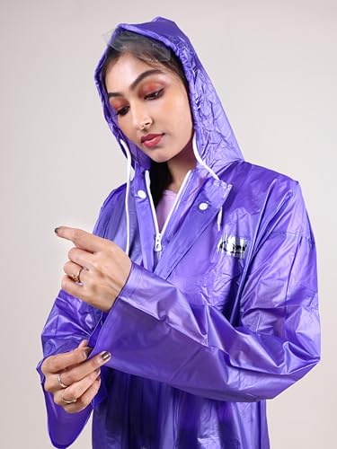 Image of Rupa Rainsuit Women Waterproof PVC Raincoat with Hood & Carry Bag | Lightweight Rainwear for Women with Front Zip | Solid Color | Standard Length | Pack of 1