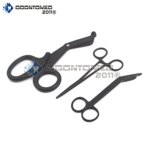 OdontoMed2011 Tactical Black EMT/Paramedic Tools with Bandage Scissors and Shears Including Lister Scissors, and A HEMOSTAT CLAMP Ideal Gift for Paramedics, EMT, Firefighter, Police and Nurse ODM