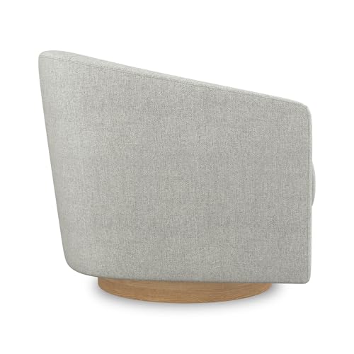 Image of Swivel Accent Chair, Upholstered Modern Barrel-Curved Armchair, Linen Fabric Comfty Sofa Reading Chair with Solid Wood Base for Bedroom, Club, Living Room, Light Grey